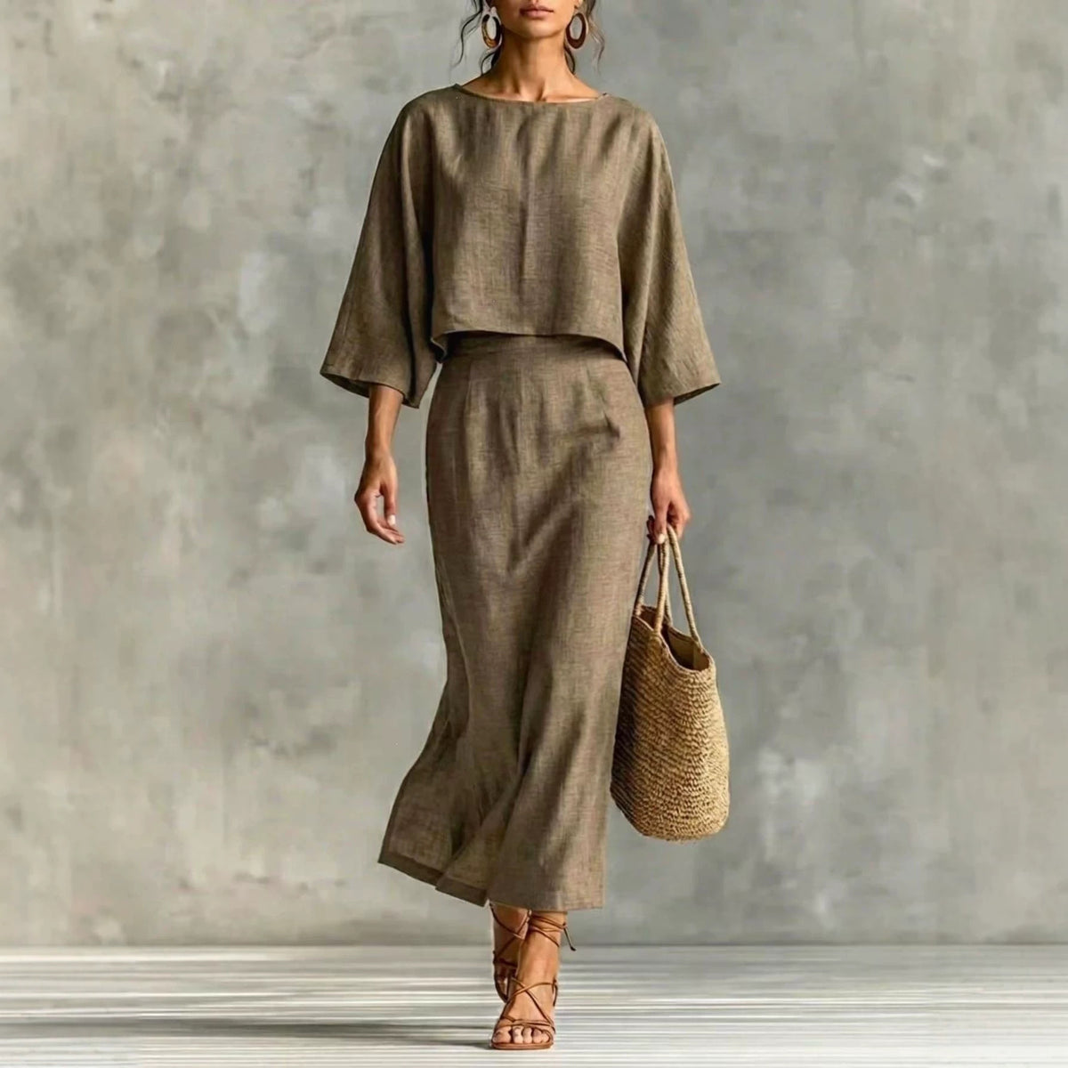 Women's 2 Piece Crop Top High Waist Midi Skirt Set
