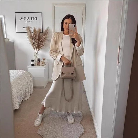 Women's Satin High-Waist Midi Skirt – Elegant Summer Slip Skirt