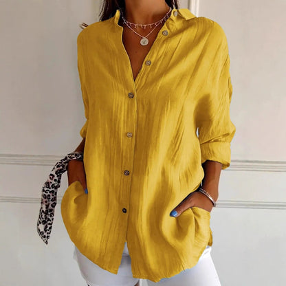 Women's Oversized Pleated Button Down Long Sleeve Shirt