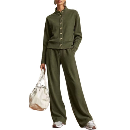Women's Button Front Sweatshirt Wide Leg Pants Lounge Set