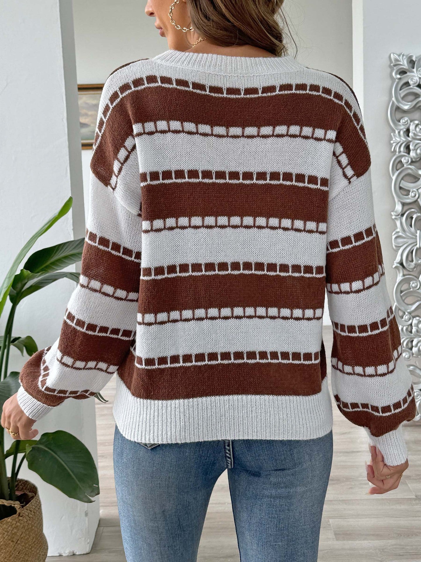 Colorblock Striped Sweater | Embroidered Heart Patch Design