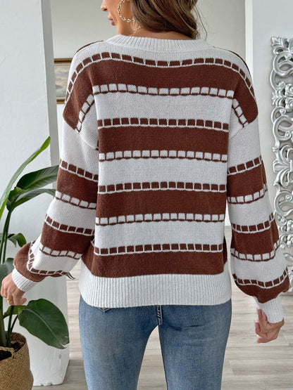 Colorblock Striped Sweater | Embroidered Heart Patch Design