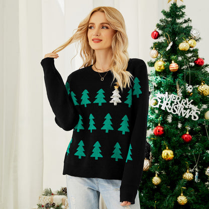 Christmas Tree Pattern Knit Sweater Women Pullover Top