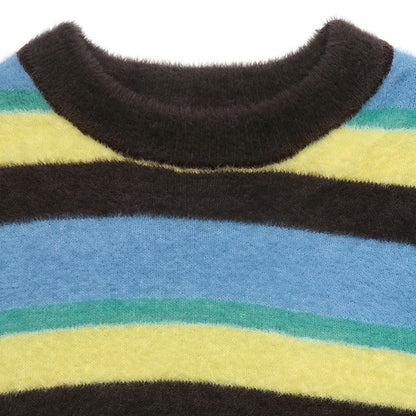 Fuzzy Striped Oversized Crew Neck Sweater Women