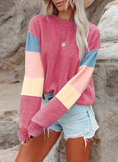 Women's Color Block Crewneck Sweatshirt Casual Long Sleeve