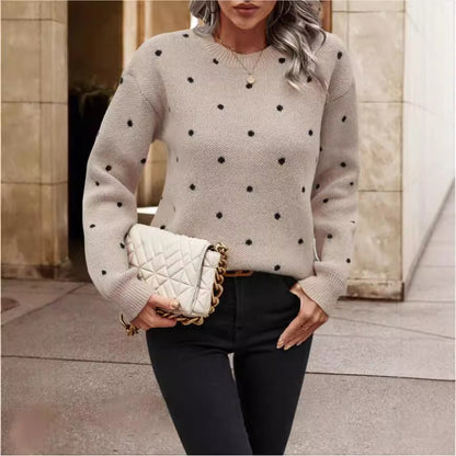 Women's Polka Dot Crew Neck Pullover Sweater