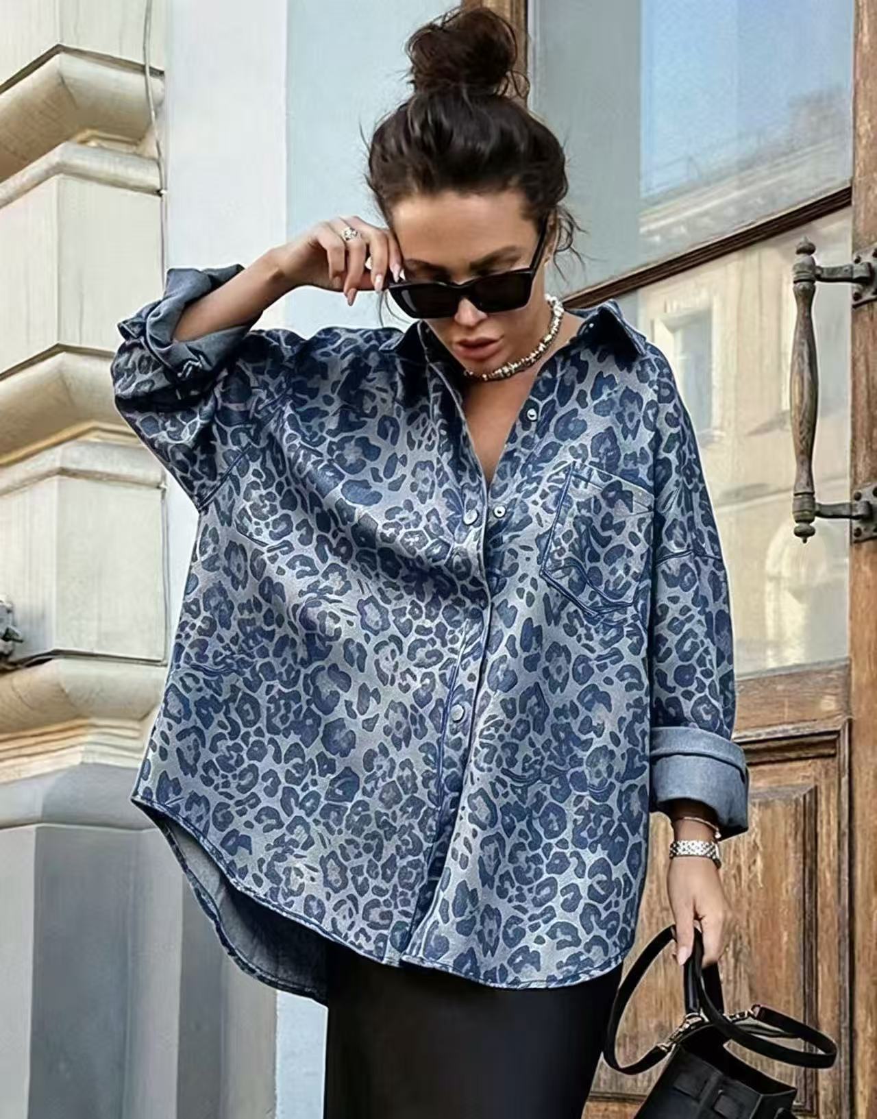 Oversized Leopard Print Button Up Shirt Jacket