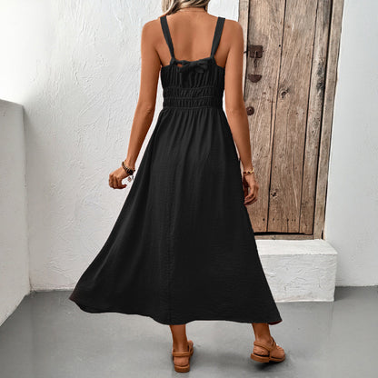 Women's Smocked Maxi Dress Sleeveless V Neck Sundress