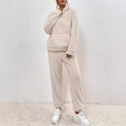 Fuzzy Sherpa Hoodie Lounge Set Jogger Pants