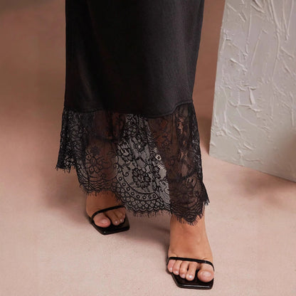 Acetate Satin Mermaid Skirt Lace Trim Mid-Length Elegant Dress