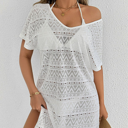 Crochet Swim Cover Up Dress Deep V Beach Coverup Dress