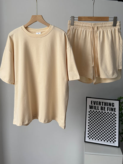 Cotton Two Piece Set T Shirt Shorts Casual Lounge Outfit
