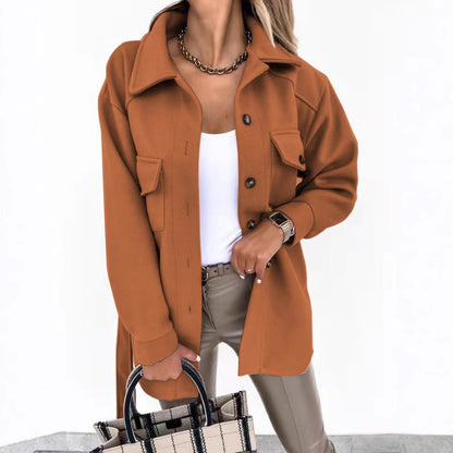 Womens Belted Wool Blend Shacket Jacket