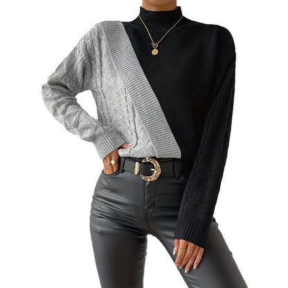 Women's Colorblock Mock Neck Cable Knit Sweater
