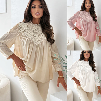 Women's Crochet Lace Long Sleeve Flowy Blouse