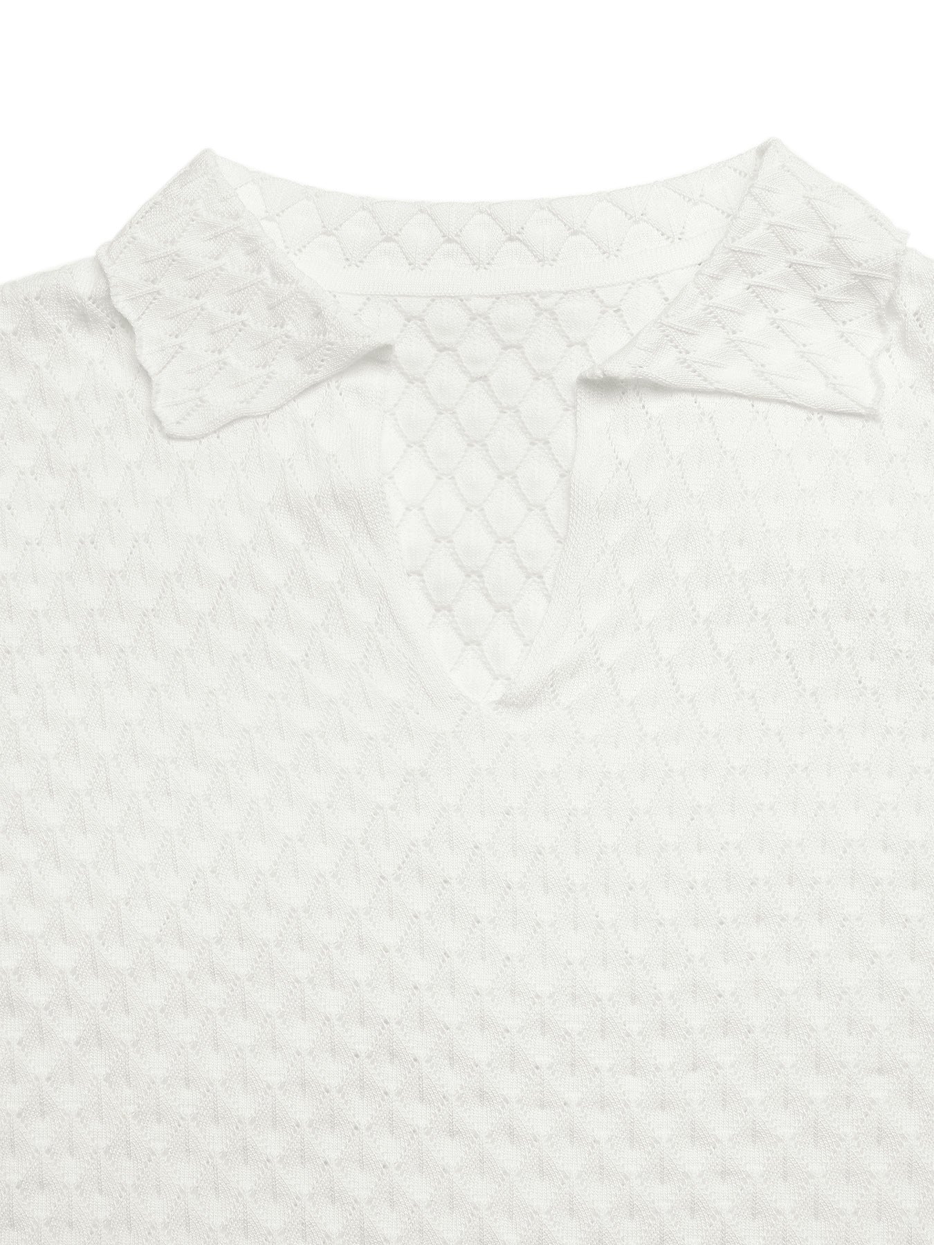 Textured V Neck Knit Top Short Sleeve Casual Sweater
