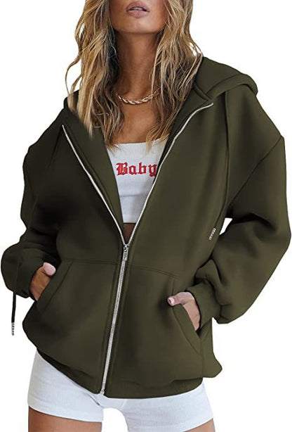 Women's Oversized Fleece Zip Up Hoodie Jacket