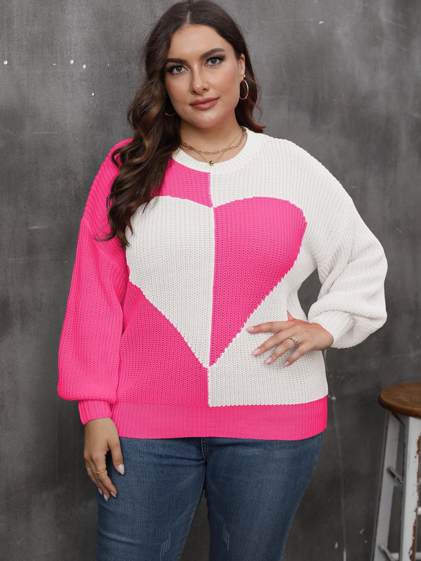 Women's Pullover Love Splicing Contrasting Large-size Sweater