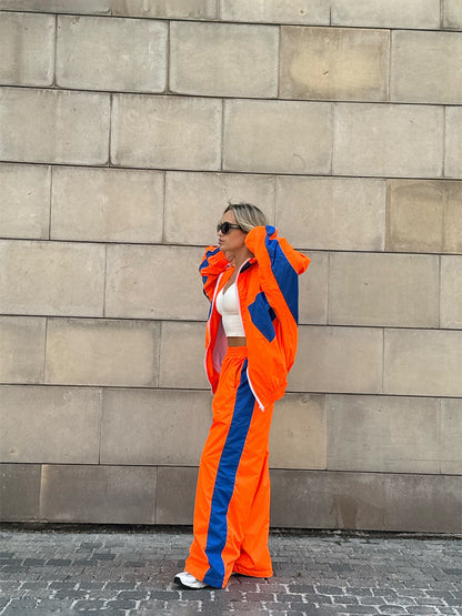 Women's Color Block Oversized Tracksuit Pants Set