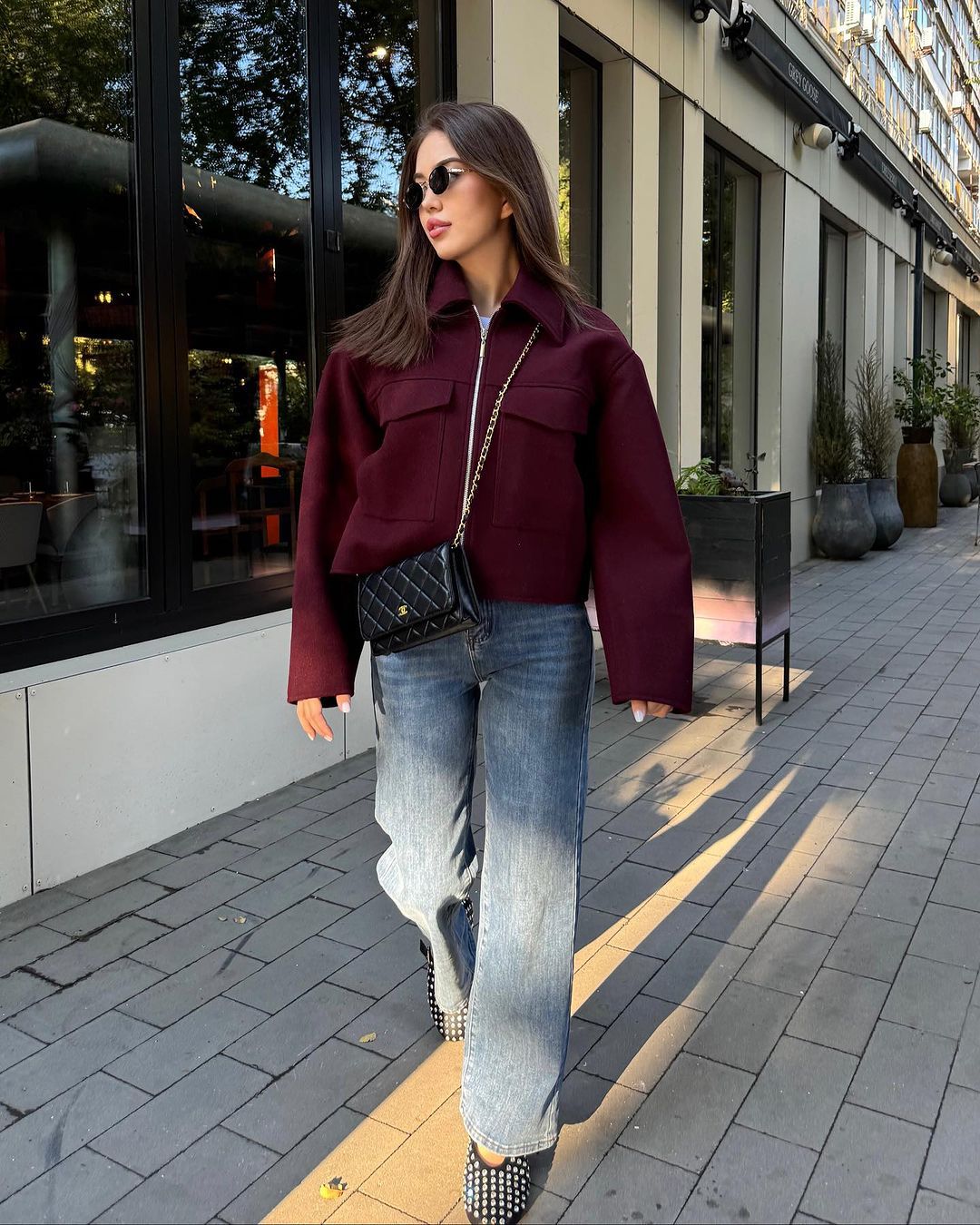 Women's Cropped Boucle Zip Jacket Collar Pocket
