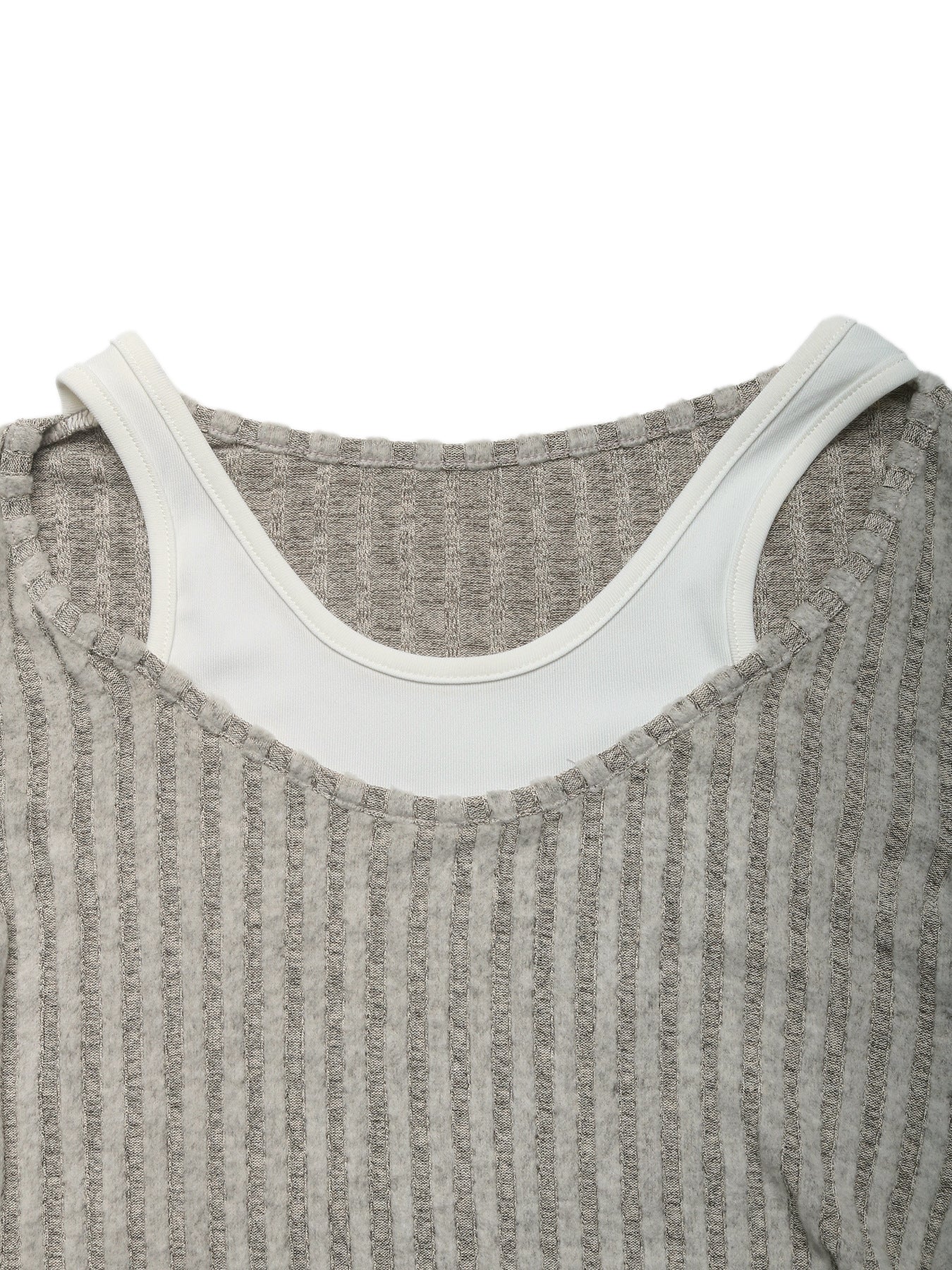 Ribbed Knit Layered Top Scoop Neck Long Sleeve Fitted