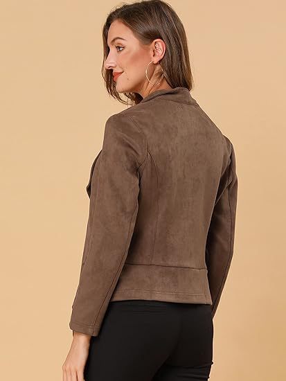 Women's Faux Suede Open Front Cropped Blazer Jacket