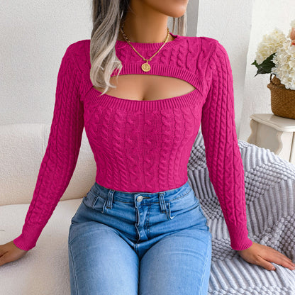 Fashionable Cut-Out Cable Knit Sweater for Fall & Winter