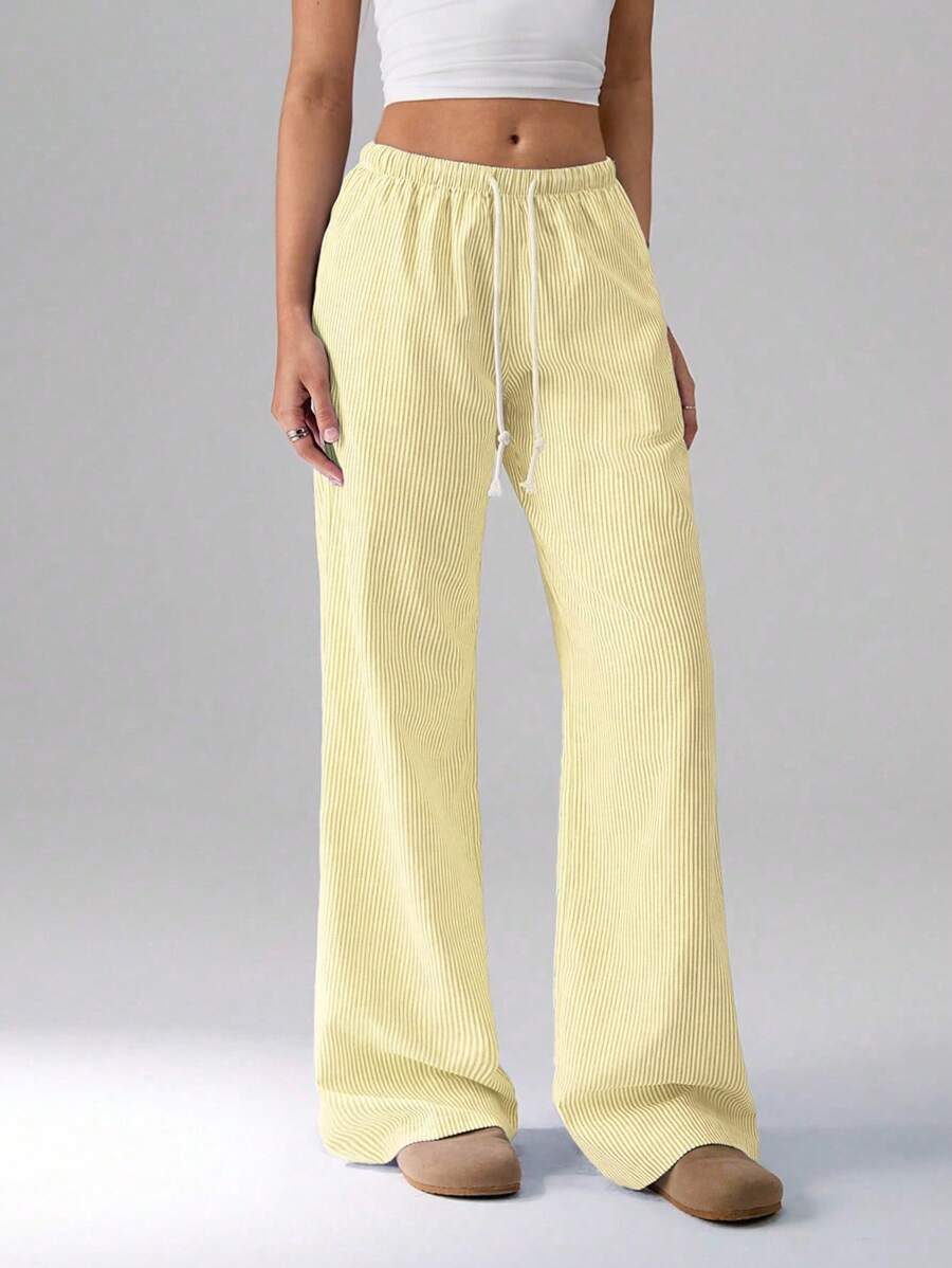 Women's Striped Wide Leg Drawstring Casual Pants