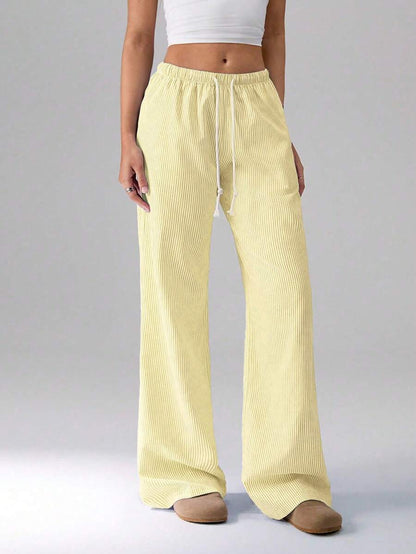 Women's Striped Wide Leg Drawstring Casual Pants