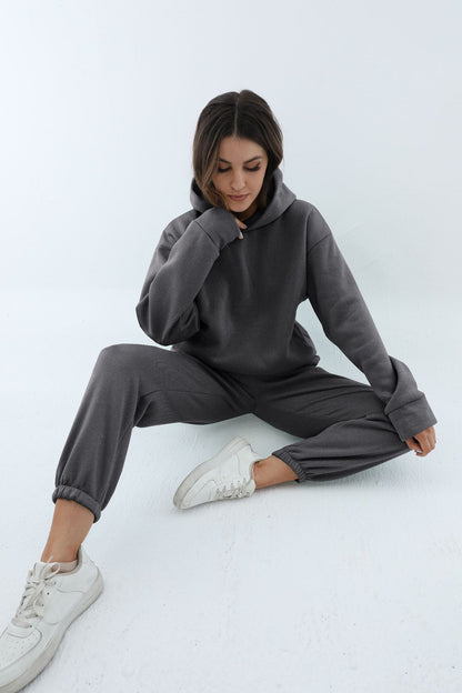 Fleece Hoodie Sweatpants Set Women 2 Piece Lounge