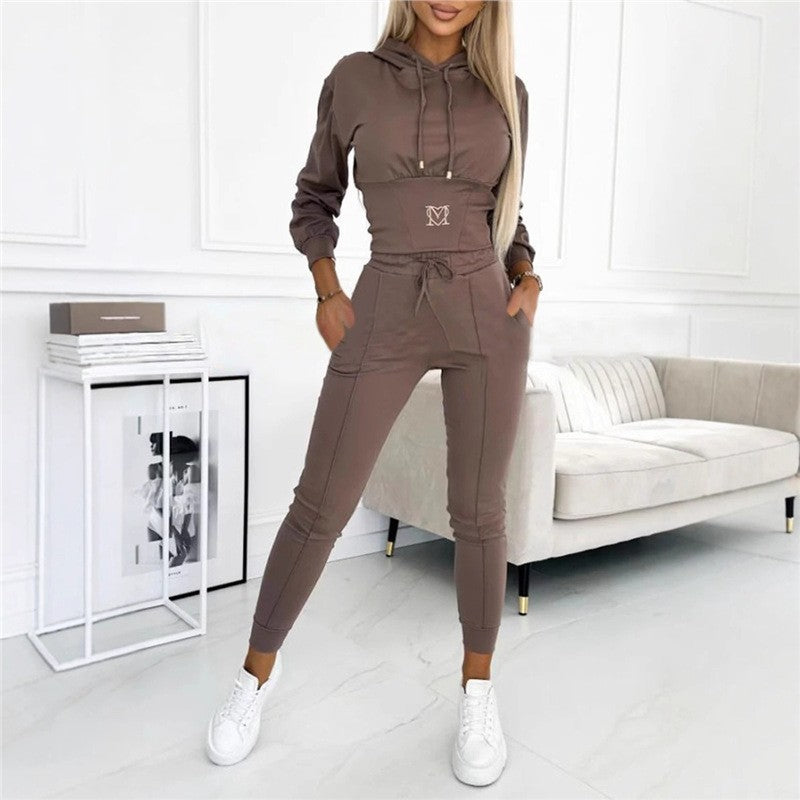 Women's Cinch Waist Hoodie Jogger 2pc Lounge Set