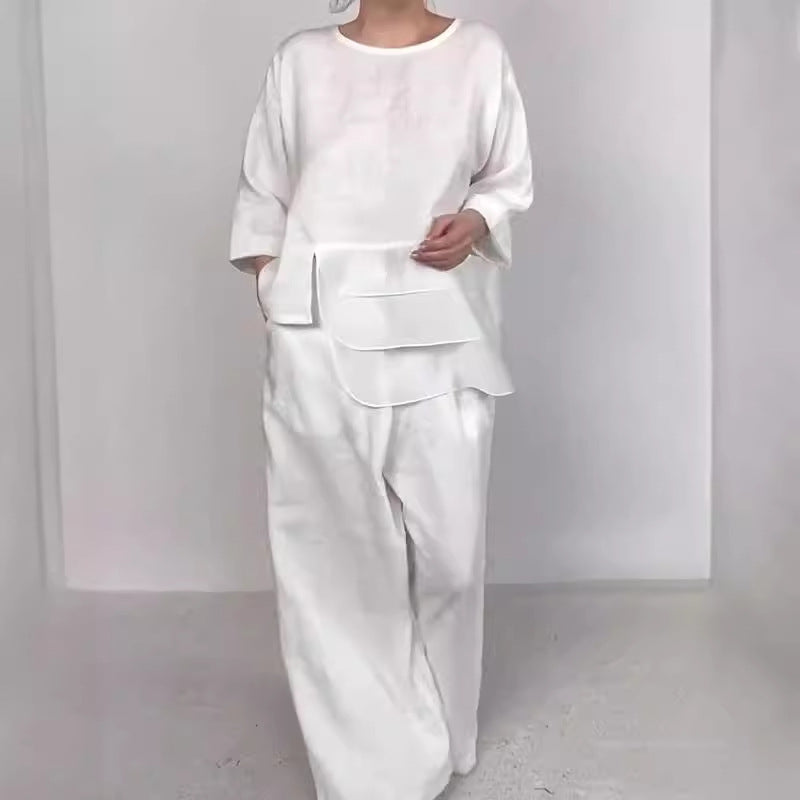 Satin Layered Top Wide Leg Pants Two Piece Set