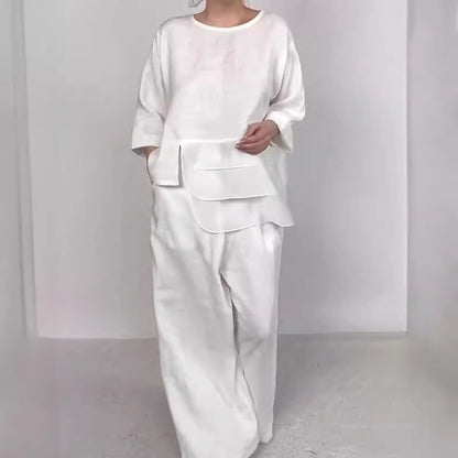 Satin Layered Top Wide Leg Pants Two Piece Set
