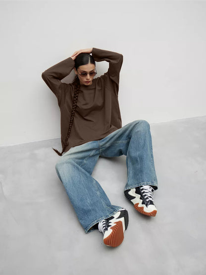 Heavyweight Cotton Long Sleeve Crewneck Oversized T Shirt