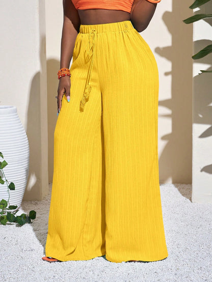 Women's High Waist Drawstring Wide Leg Palazzo Pants