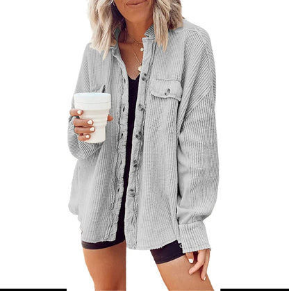 Women's Waffle Texture Button Front Pocket Shacket