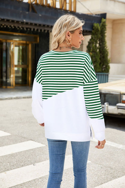 Women's Colorblock Striped Crewneck Sweatshirt Oversized