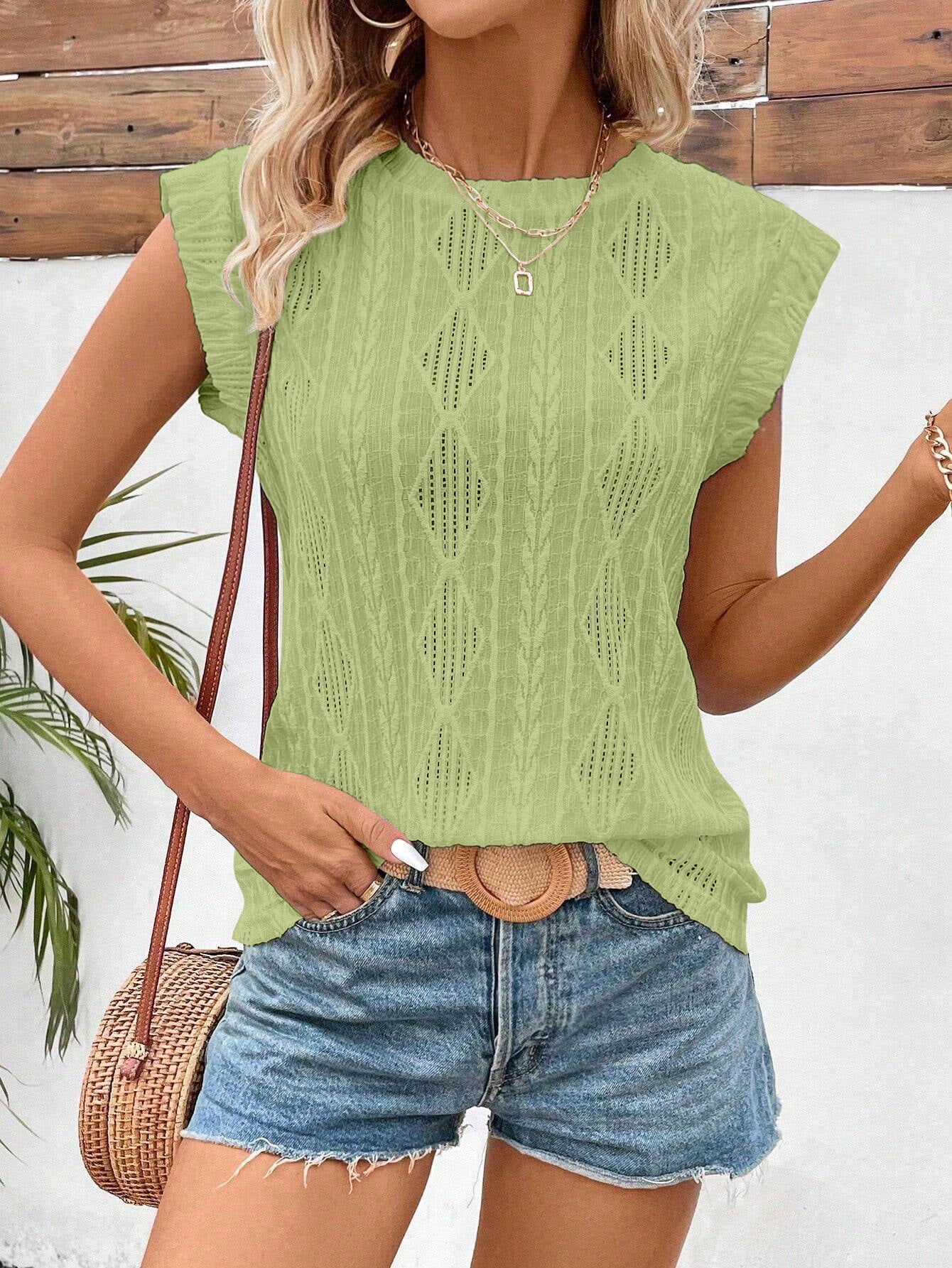 Women's Jacquard Sleeveless Top – Casual Summer Tank Blouse
