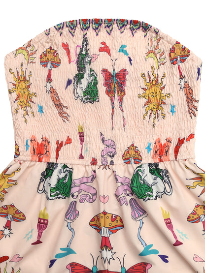 Boho Print Strapless Romper Smocked Tube Beach Outfit