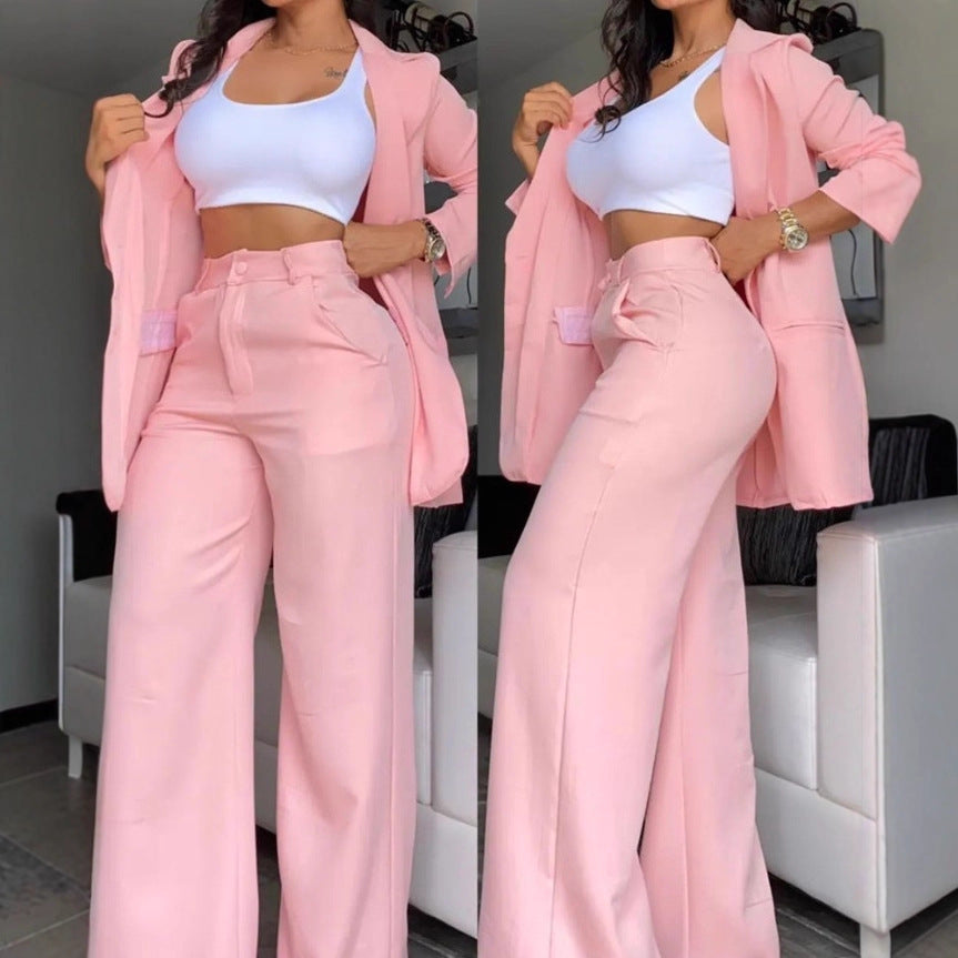 Women's Blazer Set Split Sleeve Wide Leg Pants 2 Piece