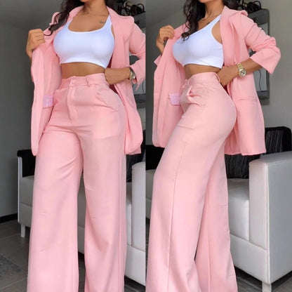 Women's Blazer Set Split Sleeve Wide Leg Pants 2 Piece