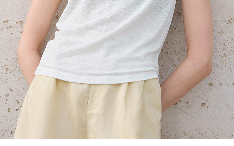 High-End 100% Linen Tank Top Slim Fit Round Neck Women’s Top