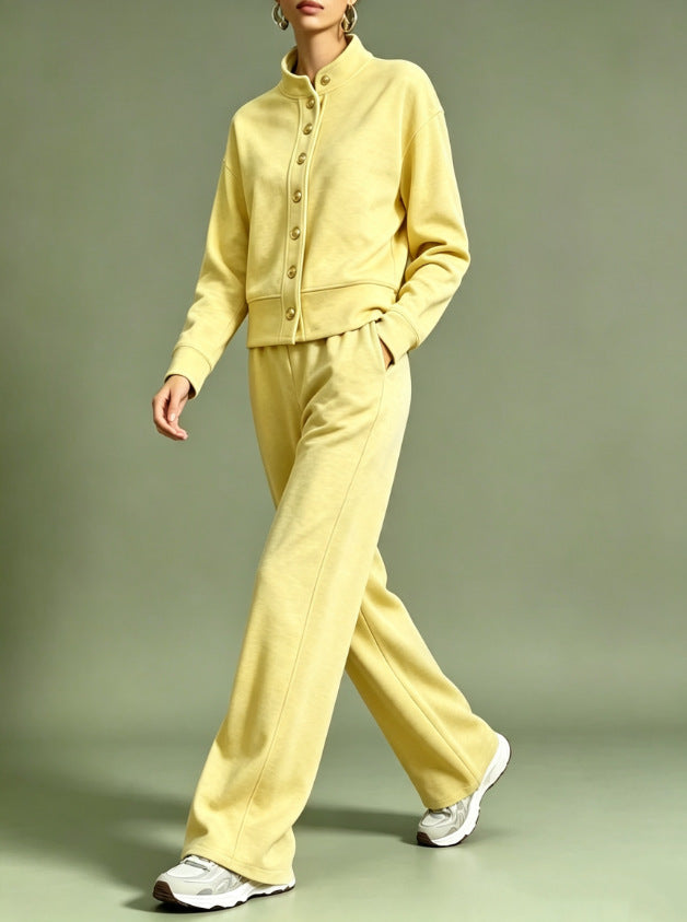 Women's Button Front Sweatshirt Wide Leg Pants Lounge Set