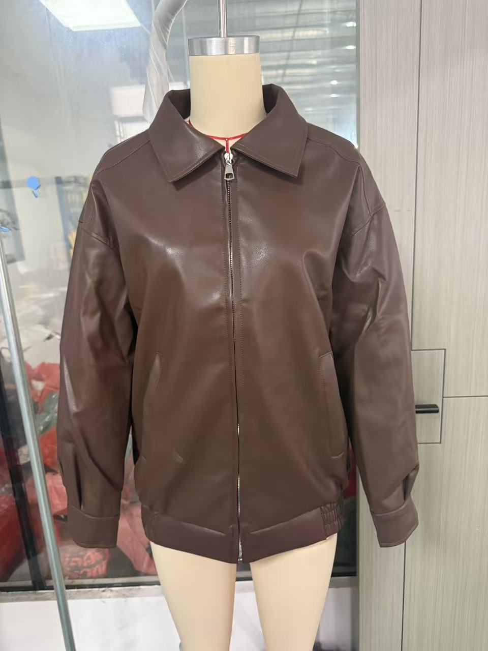 Women's Oversized Faux Leather Moto Jacket Zip Up