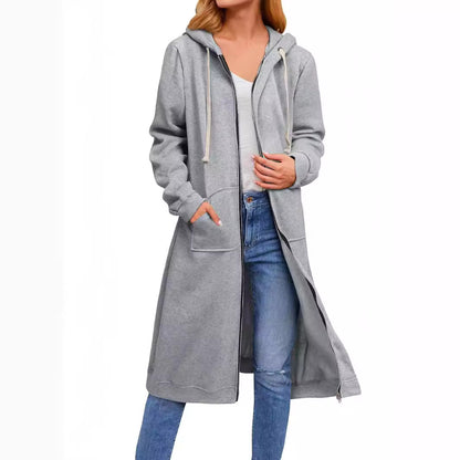 Women's Oversized Long Zip Up Hoodie Fleece Jacket