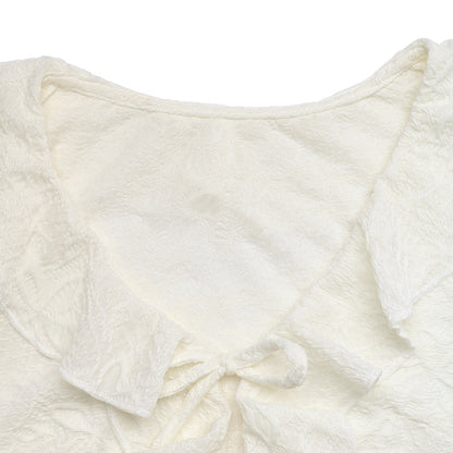 Ruffle Tie Front Textured Top V Neck Long Sleeve