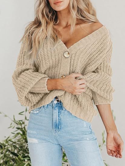 Chunky Knit Balloon Sleeve Button Cardigan