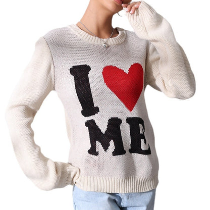 Women’s I Love Me Letter Knit Pullover Sweater
