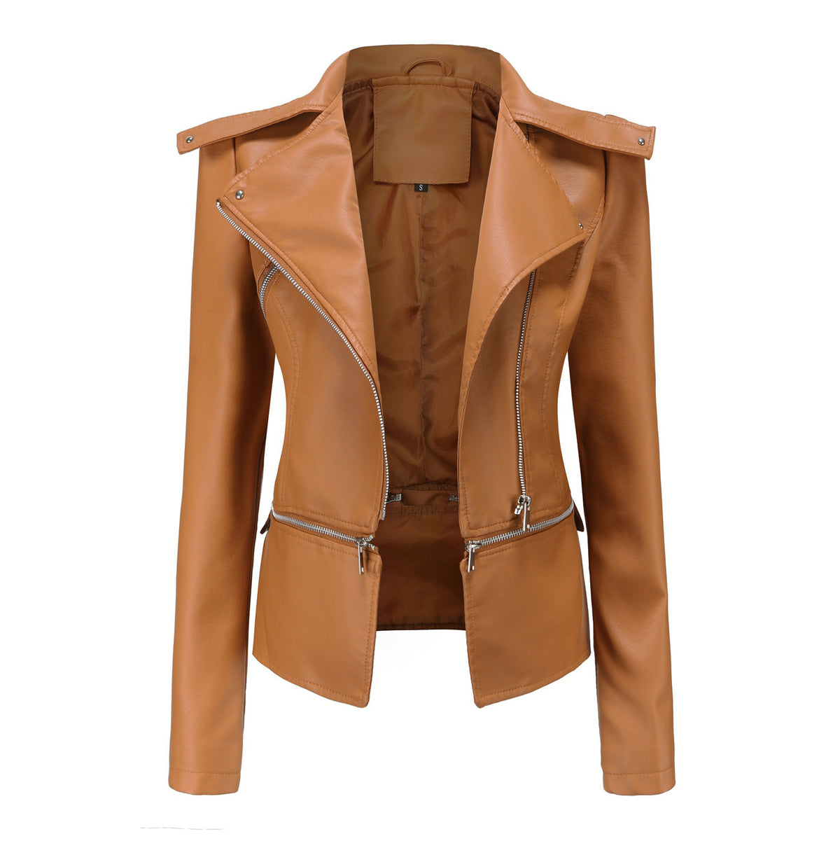 Womens Faux Leather Moto Jacket Detachable Hem Biker