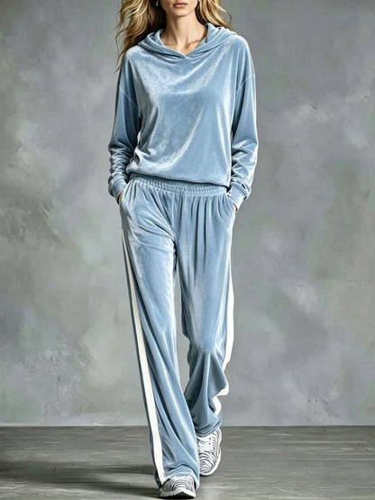 Women's Velvet Hoodie Wide Leg Pants Two Piece Lounge Set